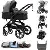 ALYIKOU trio passeggino neonati, passeggino trio, passeggino 3 in 1, pneumatici in gomma, con accessori, Gondola, Adaptateurs, 25 kg (3 in 1 X1 Grigio)