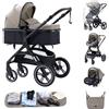 ALYIKOU trio passeggino neonati, passeggino trio, passeggino 3 in 1, pneumatici in gomma, con accessori, Gondola, Adaptateurs, 25 kg (3 in 1 X1 Cachi)