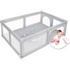 HUOLE Recinto Bambini con Tappeto Gioco, Box Neonato con Materassino, Box Bimbo 0~36 Mesi con Borsa, Recinto Neonati in Rete Traspirante-205 * 147 * 66 cm - grigio chiaro