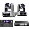 Tenveo Bundle/Kit Telecamera PTZ e Controller 2 Telecamere NDI PTZ 1080P con Tracking AI 30X Zoom, SDI/HDMI/USB3.0/LAN(PoE), Controller Joystick Schermo da 5" e Switch PoE per Live Streaming