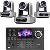 Tenveo Bundle/Kit Telecamera PTZ e Controller 3 Telecamere NDI PTZ 1080P con Auto-Tracking AI 30X Zoom, SDI/HDMI/USB3.0/LAN(PoE) e Controller Joystick Schermo da 5" per Live Streaming