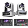 Tenveo Bundle/Kit Telecamera PTZ e Controller 2 Telecamere NDI PTZ 1080P con Tracking AI 30X Zoom, SDI/HDMI/USB3.0/LAN(PoE), Controller Schermo da 5", Switcher Mixer Video per Live Streaming