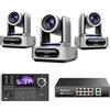 Tenveo Bundle/Kit Telecamera PTZ e Controller 3 Telecamere NDI PTZ 1080P con Tracking AI 30X Zoom, SDI/HDMI/USB3.0/LAN(PoE), Controller Joystick Schermo da 5" e Switch PoE per Live Streaming