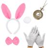 XNIVUIS 5 Pezzi Set Costume da Coniglio Accessori per Costume Coniglio Orecchie da Coniglio Papillon Guanti Coda da Coniglio Orologio per Giornata mondiale del libro Carnevale Halloween Festa (Rosa)