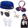 MUNSKT Set di 5 accessori per costume da assistente di volo, set creativo per hostess delle compagnie aeree con sciarpe, cappello hostess, guanti, occhiali da sole, spilla, carnevale, cosplay