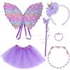 DKDDSSS DKDKDDSSS Viola Costume Fatina, Ali di Fata, Bacchetta da Fata, Ragazza Paillettes Tiara Corona, Collana e Bracciale con Perline a Farfalla,Tutù, per Feste A Tema Carnevale O Fata Cosplay