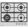 Hisense GM663XHFSI Piano Cottura a Gas 60 cm, 4 Fuochi, Bruciatore Wok Doppia Corona, Griglie in Ghisa, Accensione Integrata, Inox Anti‑Impronta