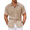 DGZTWLL Camicia da uomo a maniche corte in lino tinta unita, con bottoni, casual, vestibilità ampia, colletto rovesciato, tessuto leggero e traspirante, per estate e spiaggia, Azzurro, L