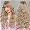 EMMOR Ombre Parrucche bionde per le donne Parrucche lunghe ricci con Pony Fibra resistente al calore Parrucca sintetica quotidiana naturale