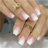 Agasar 24 unghie corte quadrate a pressione, colore bianco sfumato rosa con strass, rimovibili da incollare su tutta la superficie, unghie finte per donne e spose, accessori per nail art