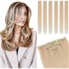 TESS Extension Capelli Veri Clip 6 Fasce Separate con Lace Base #60 Biondo Platino, 30cm 33g 100% Human Hair Naturali