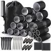 WD&CD Bigodini per capelli, 45 pezzi, 24 pezzi in 4 misure (55/45/36/25 mm) con 18 clip, bigodini per capelli grandi autoadesivi per capelli lunghi, medi e corti, Nero