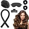 EUZUXU 6 Pcs Ferro Arricciacapelli Senza Calore, Fascia Bigodino Kit Fai da Te, Crea Bellissimi Ricci Senza Danneggiare i Tuoi Capelli, per Capelli Medi Lunghi - Nero