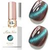 KRISNICE Gelatina Vetro Cat Eye Smalto Semipermanente,15ML Occhi di Gatto Magnetica per Gel Unghie Kit Olografico Glitterato Cristallo Smalti Unghie Salon Home (Aurora Marrone Blu)