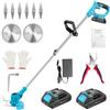 LEEIKOO Decespugliatore a Batteria 21V, Tagliabordi a Batteria con 2 Batterie 2,0Ah, 2 Tipi di Lame in Metallo Tagliaerba Elettrico, Forbici Potatura, Angolazione Regolabili per Giardino Potatura