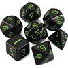 QMAY Dadi da gioco poliedrici, 7 dadi (nero + scritta verde)