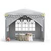 FIVMEN Gazebo da giardino, 3 x 3 m, con pannelli laterali e finestre, in poliestere, protezione UV, impermeabile, antivento, tenda da giardino, per esterni, grigio