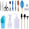 RoseFlower 16 pz Kit Strumenti Giardinaggio Mini per Bonsai, Piante Grasse, Kit Bonsai Attrezzi includono Piccole Piante in Vaso, Attrezzi Forbici, Rastrellino, Pale, Pinzette