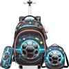 HTgroce Zaino Trolley Scuola Elementare Bambino- Set 3 in 1 con Borsa e Astuccio - Zainetto con Ruote Ergonomico e per Primaria (1ª-5ª classe) - Trolley Scuola