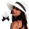 DRESHOW Cappelli da Sole per Donna Fedora da Viaggio Pieghevole da Spiaggia Cappello da Sole Sstivo a Tesa Larga in Paglia con Fiocco UPF 50+