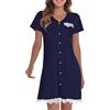 heekpek Camicia da Notte Donna Cotone con Bottoni Estiva Scollo a V Elegante Camicia Premaman Manica Corta Sciolto Pigiama Vestito con Orlo in Pizzo, Blu Navy, M