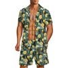GZYWLKJ Set da uomo hawaiano con camicia e pantaloncini coordinati estivi da spiaggia 2 pezzi camicie cubane e pantaloncini a maniche corte, Limone, XL