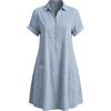Generic Abiti Donna Estivi Lunghi - Abito Camicia Donna in Cotone Lino Tinta Unita, Colletto Risvolto, Bottoni Metallici, Manica Corta, Tasche Frontali, Vestito Casual Estivo Ampio da Mare