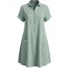 Generic Vestiti da Cerimonia Donna - Abito Camicia Donna in Cotone Lino Tinta Unita, Colletto Risvolto, Bottoni Metallici, Manica Corta, Tasche Frontali, Vestito Casual Estivo Ampio da Mare