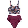 ZAFUL Set da Due Pezzi da Spiaggia, Top Annodato con Spallacci e Costume da Bagno Tropicale con Foglie