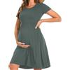 Bearsland Abito premaman da donna a maniche lunghe, patchwork, con tasca, Verde cacciatore, M