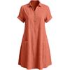 Generic Vestito Lungo Estivo Donna Curvy - Abito Camicia Donna in Cotone Lino Tinta Unita, Colletto Risvolto, Bottoni Metallici, Manica Corta, Tasche Frontali, Vestito Casual Estivo Ampio da Mare