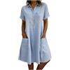 Bgvowivh Abiti Lunghi Eleganti Manica Lunga Linen Dresses for Women 2026 Summer Plus Size Short Sleeve V Neck Button Down Shirts Dress Casual Midi Dres Borsa Porta (Light Blue, L)