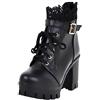 Generisch Stivali da donna in pizzo Up Student Heel Fashion Stivali alla caviglia spessa plateau stivali da donna, Nero , 37 EU
