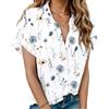 Hotouch Camicia da donna a maniche corte, 100% cotone, con bottoni, scollo a V, casual, con tasca, Fiori bianchi., M