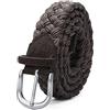 Elegantyl Cintura da uomo in pelle scamosciata con cintura intrecciata in corda di cera Fibbia argentata senza fori Cinture da lavoro manuale in tessuto di cotone, Marrone, 110cm