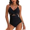 Novocloud Costume Intero Donna Contenitivo Modellante Costume da Bagno Push Up Scollo a V con Controllo Pancia Piatta Costumi Mare e Piscina Un Pezzo (IT, Testo, L, Regular, Regular, Nero)