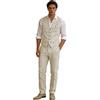 Leader of the Beauty Set da uomo in lino con gilet e pantaloni, 2 pezzi, stile casual, estivo, sottile, per lo sposo, Beige, XXL