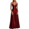 Generico Abito da Sera Donna Elegante Senza Maniche con Scollo a V Spaghetti Strap e Spacco Alto con Volant Abito Cerimonia Donna Cocktail Party Corsetto Fit per Abiti da Sera e Feste