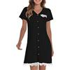 heekpek Camicia da Notte Donna Cotone con Bottoni Estiva Scollo a V Elegante Camicia Premaman Manica Corta Sciolto Pigiama Vestito con Orlo in Pizzo, Nero, L