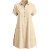 Generic Vestito in Lino - Abito Camicia Donna in Cotone Lino Tinta Unita, Colletto Risvolto, Bottoni Metallici, Manica Corta, Tasche Frontali, Vestito Casual Estivo Ampio da Mare