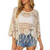 Generico Copricostume Donna Mare - Top all'Uncinetto da Donna, Modello Boho con Frange, Maniche a 3/4, Maglia Traforata Leggera, Ideale Come Copricostume o Camicia Casual per L'Estate
