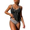 GORGLITTER Tankini da donna, 2 pezzi, bikini leopardato, costume da bagno a vita alta, spaghetti tankinis, Nero , M