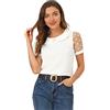 Allegra K Donna Top con Maniche Corte a Rete a Pois con Scollo Tondo Colletto alla Peter Pan