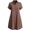Generic Vestiti Lunghi Estivi Donna Cotone - Abito Camicia Donna in Cotone Lino Tinta Unita, Colletto Risvolto, Bottoni Metallici, Manica Corta, Tasche Frontali, Vestito Casual Estivo Ampio da Mare