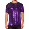 Lars Amadeus T-shirt da uomo con paillettes a maniche corte girocollo | Tessuto metallico lucido, stile unico glitterato, perfetto per balli, discoteche, festival musicali