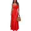 shownicer Donne Elegante Abito da Cerimonia Sera Lungo Schienale Fascia Vestito Senza Maniche Estivo Casual Floreale Fiori Fantasia Dress A Rosso XL