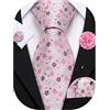 Barry.Wang Cravatta floreale con fiore spilla da uomo in seta cravatta tascabile gemelli quadrati set formale festa di nozze affari