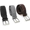 Matec Patent Trades UG Matec - 3 cinture elastiche da 115 cm di lunghezza totale e 3,5 cm di larghezza, elastico intrecciato estensibile, 1 nero, 1 grigio, 1 marrone, Nero , XX-Large