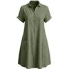 Generic Vestito Bianco Lungo Donna - Abito Camicia Donna in Cotone Lino Tinta Unita, Colletto Risvolto, Bottoni Metallici, Manica Corta, Tasche Frontali, Vestito Casual Estivo Ampio da Mare