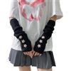 BelleVive Y2K - Scaldamuscoli a maglia Harajuku giapponese, per cosplay Lolita, guanti senza dita graziosi con foro per il pollice, Nero, L